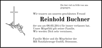 Traueranzeige von Reinhold Buchner von Pegnitz-Zeitung